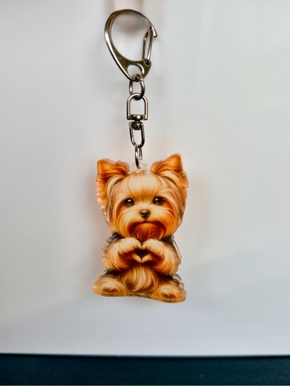 Cute Yorkie Dog Bag Charm/Keychain - Brown/Gold Acrylic Charm